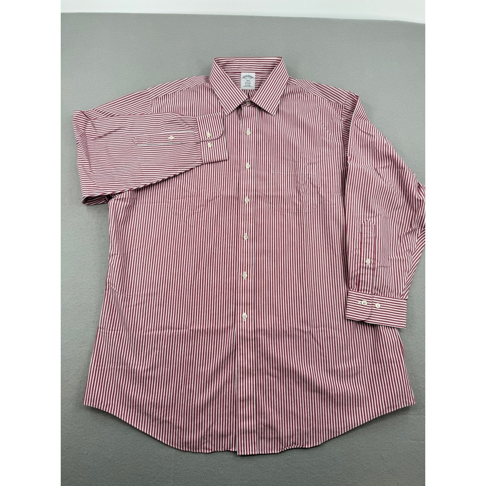 Brooks Brothers Regent Men's Long Sleeve Dress Shirt 17.5 32/33 Red Striped - Picture 2 of 9